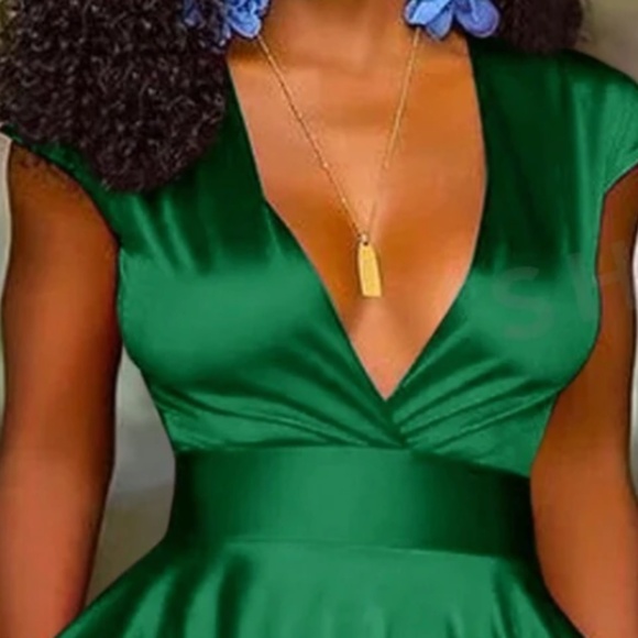 Luxe Satin Plunging Neck party Holiday Midi Dress - Picture 4 of 6